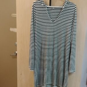 Simons Monochrome Striped Long Sleeve Dress/ Cover Up